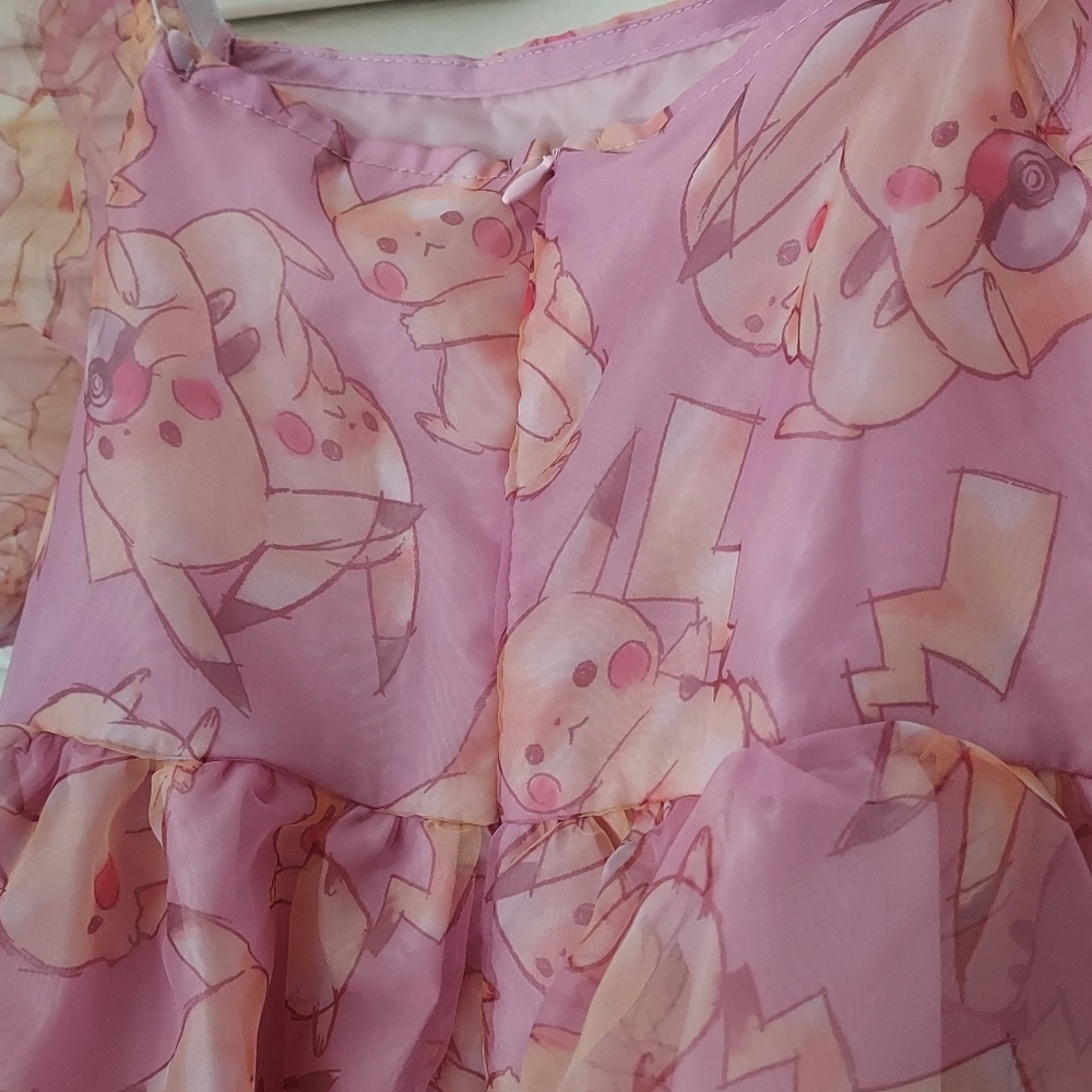 Pokemon Pikachu Puff Sleeve Pink Mini Dress